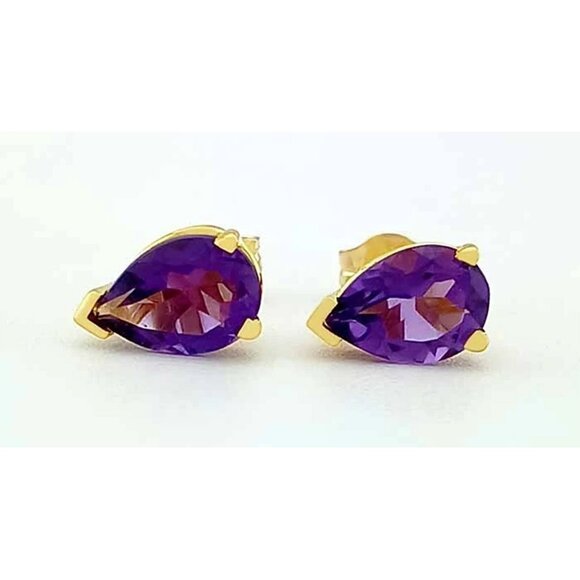 Genuine 2.10 Cts Amethyst Earrings 14k Yellow Gold